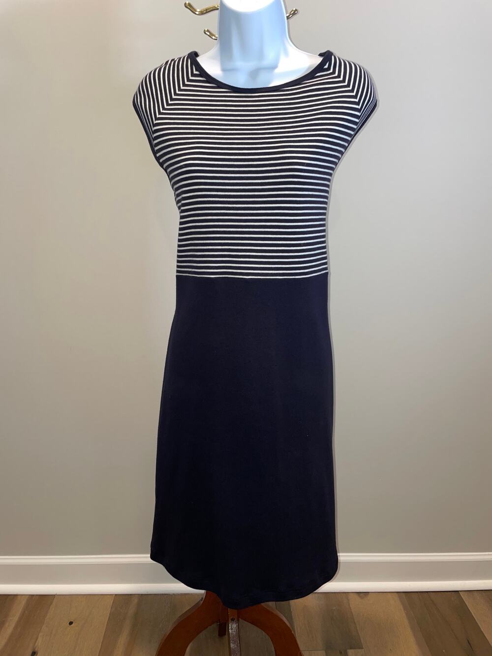 Talbots 90s Vintage Cotton Dress Navy White Striped Top Size M